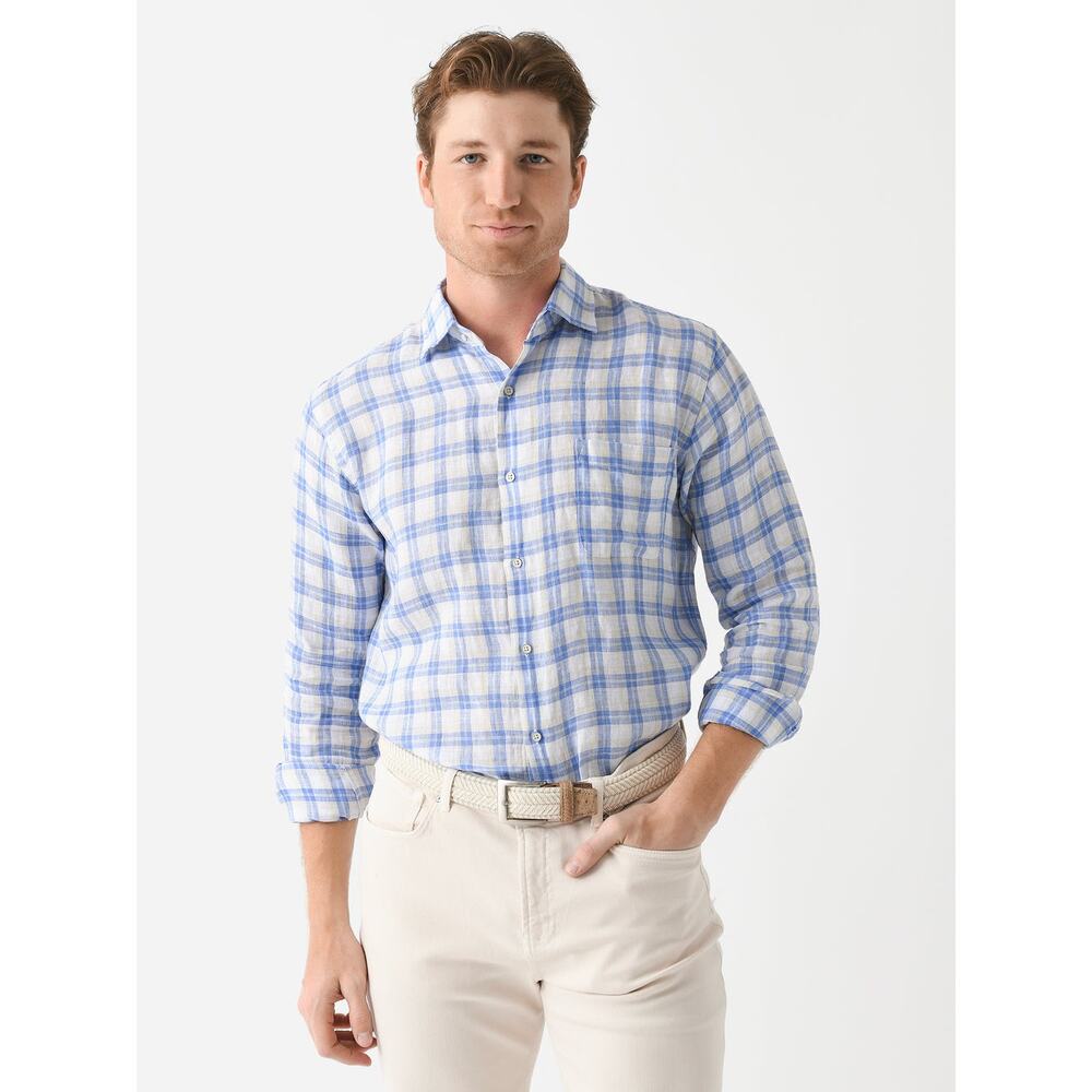 NWT Peter Millar Crown Linen Shirt XXL Blue Plaid Resort Coastal Preppy Golf